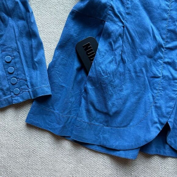 Eileen Fisher Blue Zip Blazer‎ Size M Organic Linen Blend Italian Fabric - Picture 4 of 8